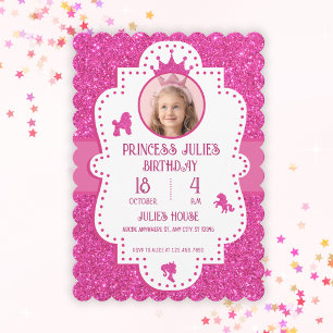 Rosa glitter gnista prinsessa födelsedag inbjudningar