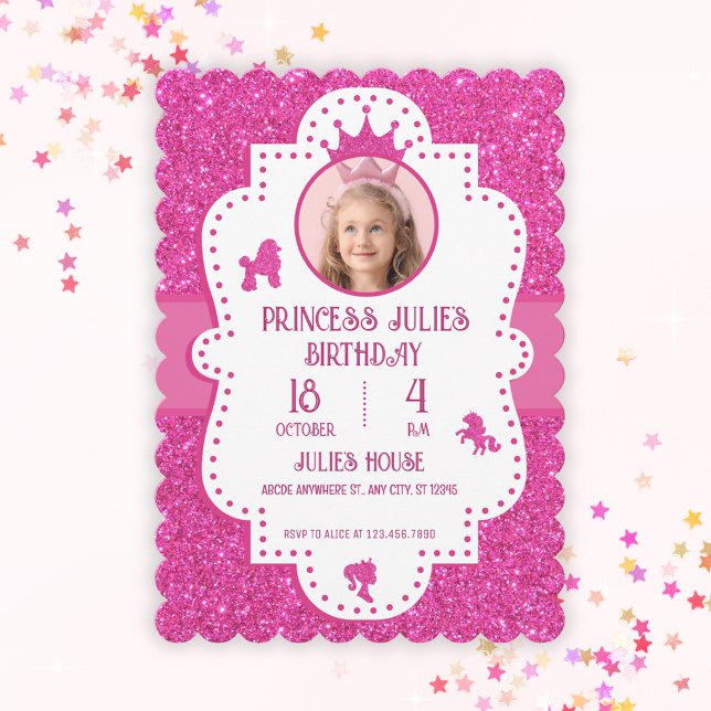 Rosa glitter gnista prinsessa födelsedag  inbjudningar (Skapare uppladdad)
