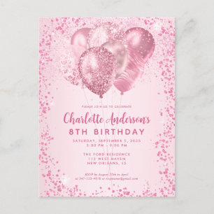 Rosa Glitter Gnistra Balloon Barns födelsedag Vykort
