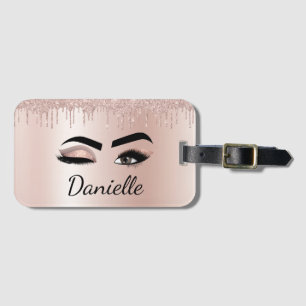 Rosa Glitter Gnistra Eyelash Monogram Namn Bagagebricka