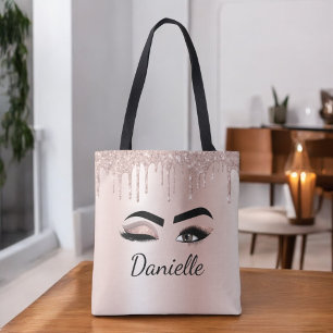 Rosa Glitter Gnistra Eyelash Monogram Namn Tygkasse