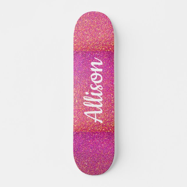 Rosa Glitter Gnistra Girly Anpassad Mini Skateboard Bräda 18,5 Cm (Framsida)