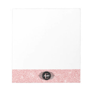 Rosa Glitter Gnistra Monogram Anteckningsblock
