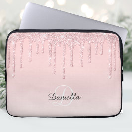 Rosa Glitter Gnistra Monogram Laptop Fodral