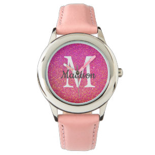 Rosa Glitter Gnistra Monogram Namn Armbandsur
