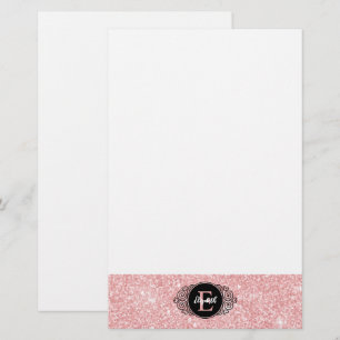 Rosa Glitter Gnistra Monogram Personal Brevpapper