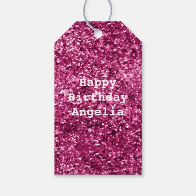 Rosa Glitter Gnistra Presentetikett (Framsidan)
