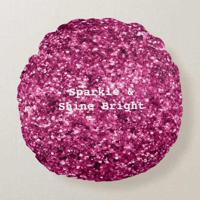 Rosa Glitter Gnistra Rund Kudde (Framsidan)