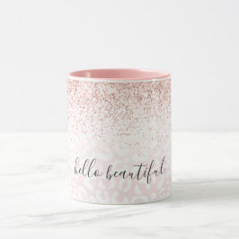 Rosa Glitter Gnistra White Leopard Print Mugg