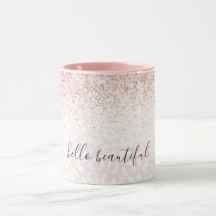  Rosa Glitter Gnistra White Leopard Print  Mugg