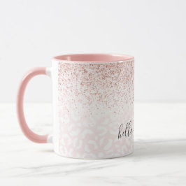  Rosa Glitter Gnistra White Leopard Print  Mugg