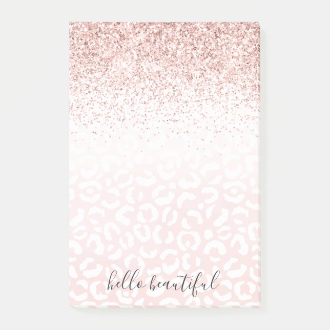  Rosa Glitter Gnistra White Leopard Print   Post-it Block (Framsida)