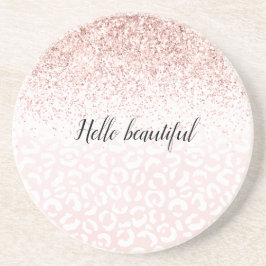  Rosa Glitter Gnistra White Leopard Print Underlägg