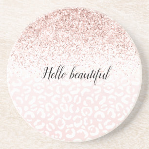 Rosa Glitter Gnistra White Leopard Print Underlägg