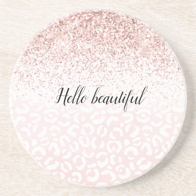  Rosa Glitter Gnistra White Leopard Print Underlägg (Framsidan)