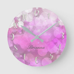 Rosa Glitter Gnistrande Bokeh Glamorös Anpassad Rund Klocka