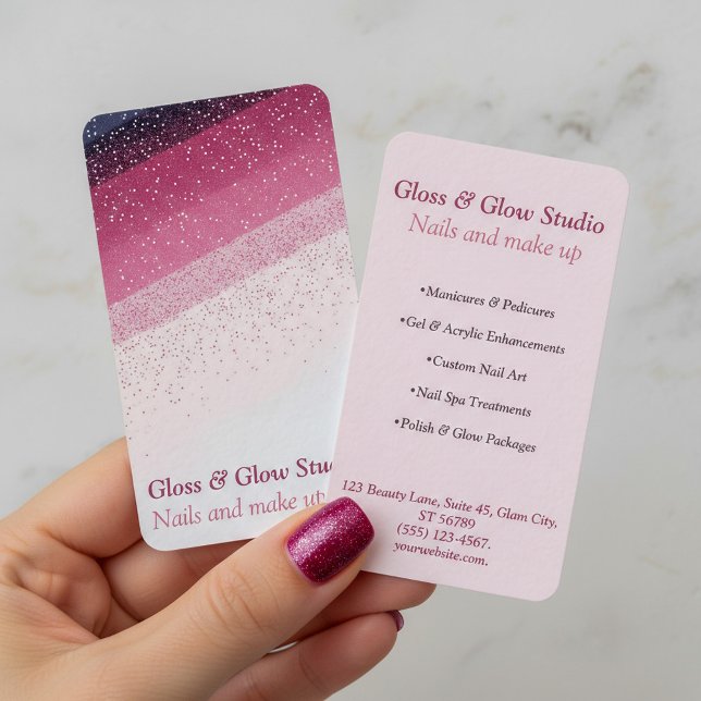 Rosa glitter gradient Elegant nagelsalong skönhet Visitkort (Pink glitter gradient Elegant nail salon beauty Business Card.)