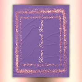 Rosa Glitter gräns monogram på lila | Fleecefilt