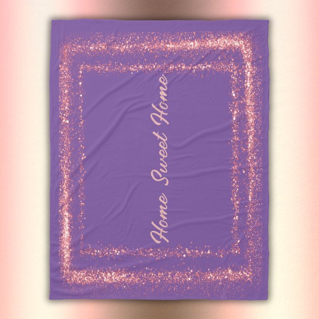 Rosa Glitter gräns monogram på lila | Fleecefilt (Skapare uppladdad)