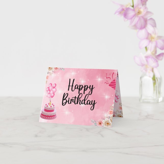 rosa glitter grattis på födelsedagen-kort kort (Orkide)