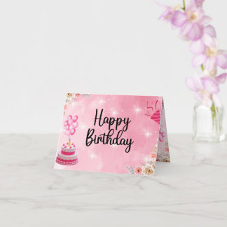 rosa glitter grattis på födelsedagen-kort kort