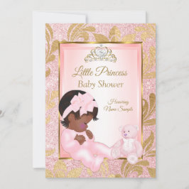 Rosa Glitter Guld Baby Shower Bear Ethnic Inbjudningar