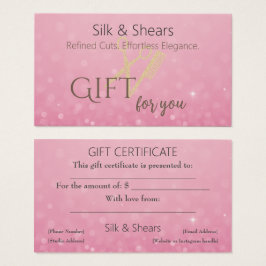 Rosa Glitter & Guld Hair Studio Gift Certificate Visitkort