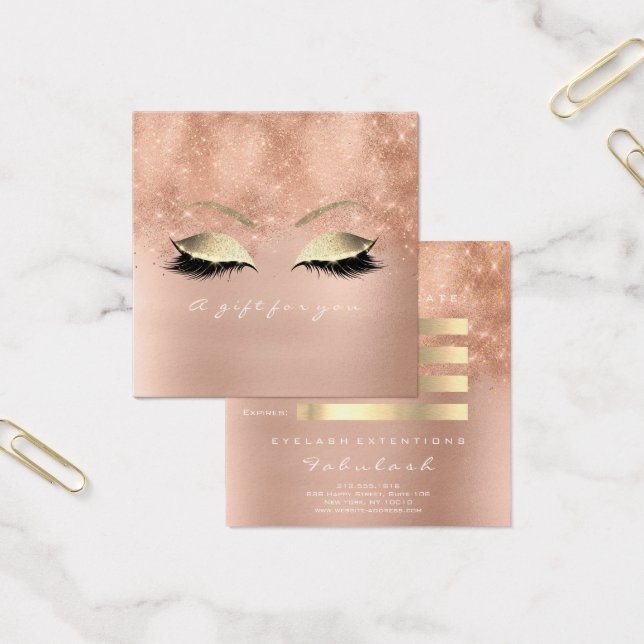 Rosa Glitter Guld Lash Makeup Fyrkantigt Visitkort (Kontor)