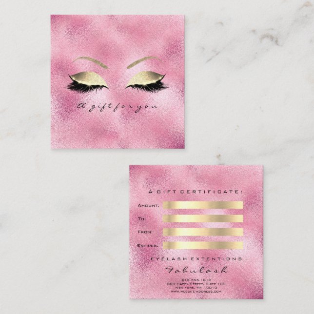 Rosa Glitter Guld Lash Makeup Rabattkort (Fram/baksida)