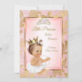 Rosa Glitter Guld Princess Baby Shower Brunette Inbjudningar