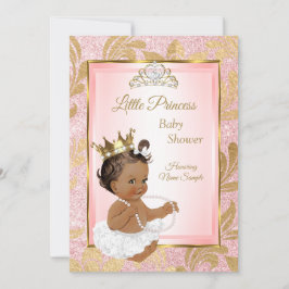 Rosa Glitter Guld Princess Baby Shower Ethnic Inbjudningar