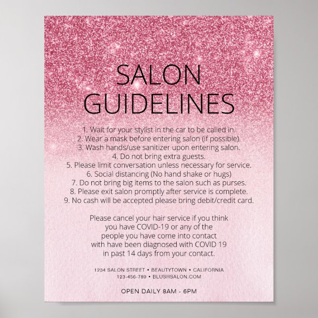 Rosa Glitter Hair Salon Covid Health Safety Poster (Framsidan)