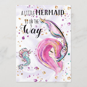 ~ Rosa Glitter Hair Sjöjungfru Baby Shower-inbjuda Inbjudningar
