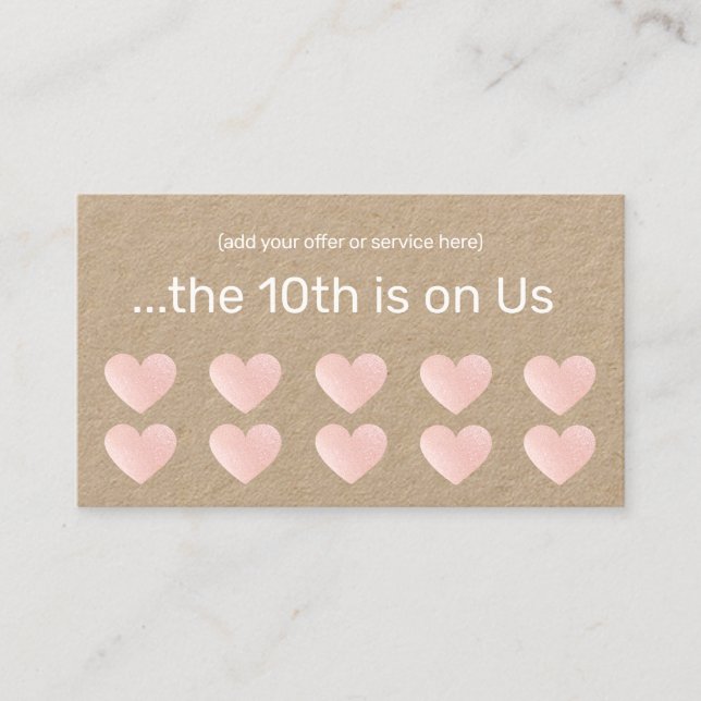 Rosa Glitter Heart 10 Slår kundlojalitet för säljt Lojalitetskort (Framsida)