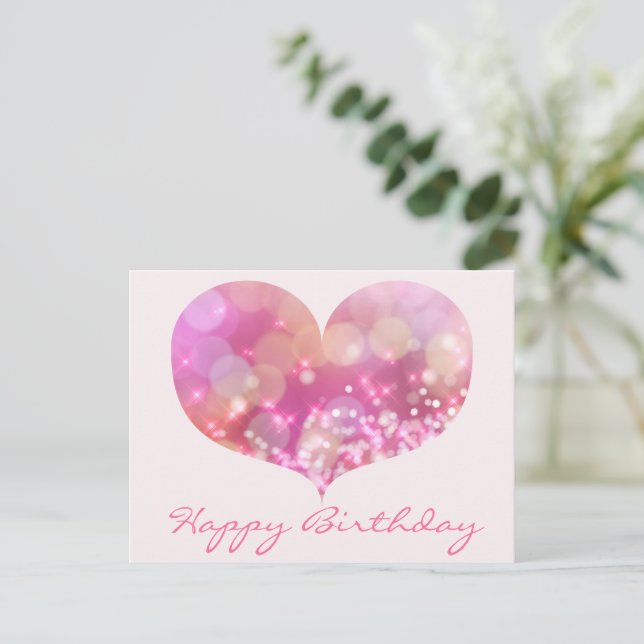 Rosa Glitter Heart | Grattis på födelsedagen-vykor Vykort (Stående Fram)