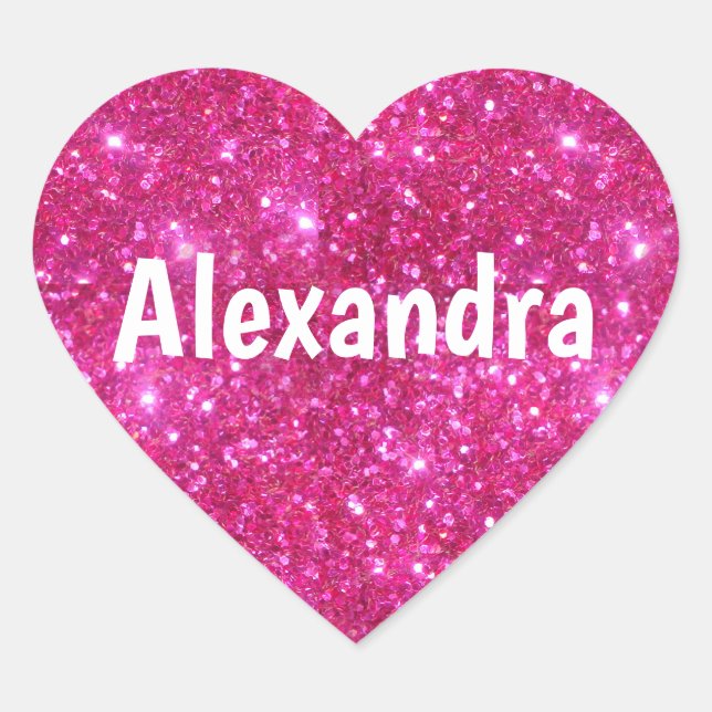 Rosa Glitter Heart Hjärtformat Klistermärke (Framsida)