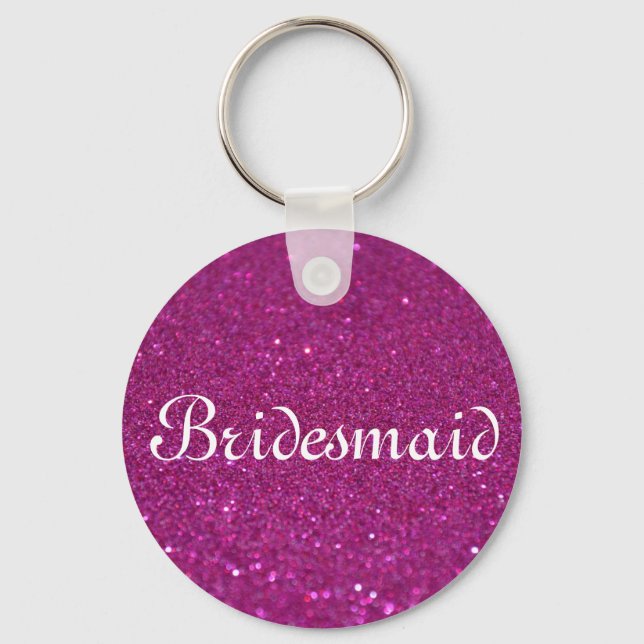 Rosa Glitter Heart Personlig Bridesmaid Keychai Nyckelring (Framsida)