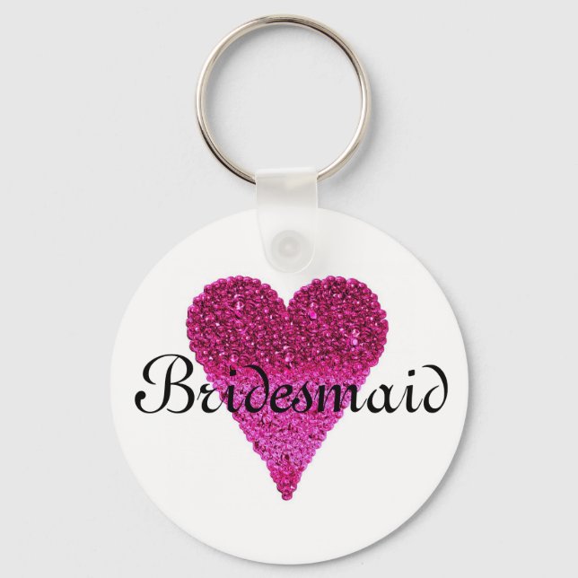 Rosa Glitter Heart Personlig Bridesmaid Nyckelring (Framsida)