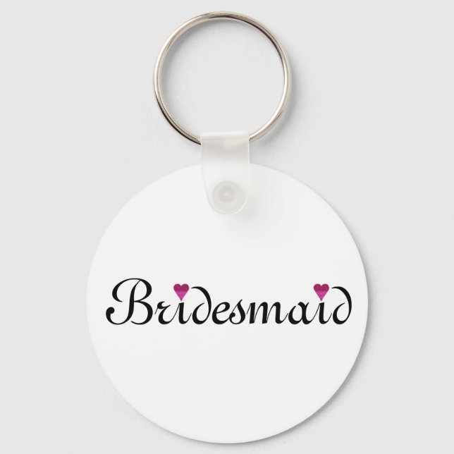 Rosa Glitter Heart Personlig Bridesmaid Nyckelring (Framsida)