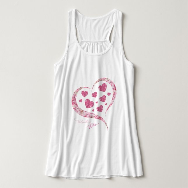 Rosa Glitter Heart Romantic Happy Valentine Day Linne Med Racerback (Design framsida)