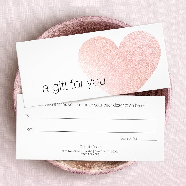 Rosa Glitter Heart Salon Spa Gift Certificate Reklamkort (Skapare uppladdad)