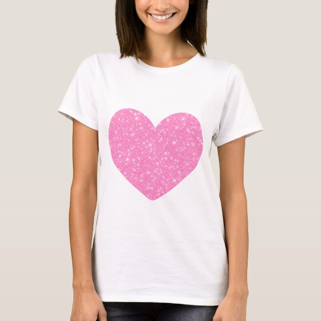 Rosa Glitter Heart T Shirt (Framsida)