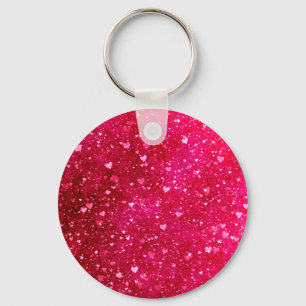 Rosa Glitter Hearts Mönster Nyckelring