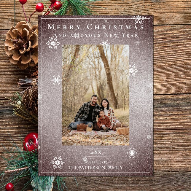 Rosa Glitter Helgdag-fotokort Julkort (Pink Glitter Snowflakes Holiday Photo Card)