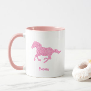 Rosa Glitter Horse Little Girl First Namn Animal Mugg