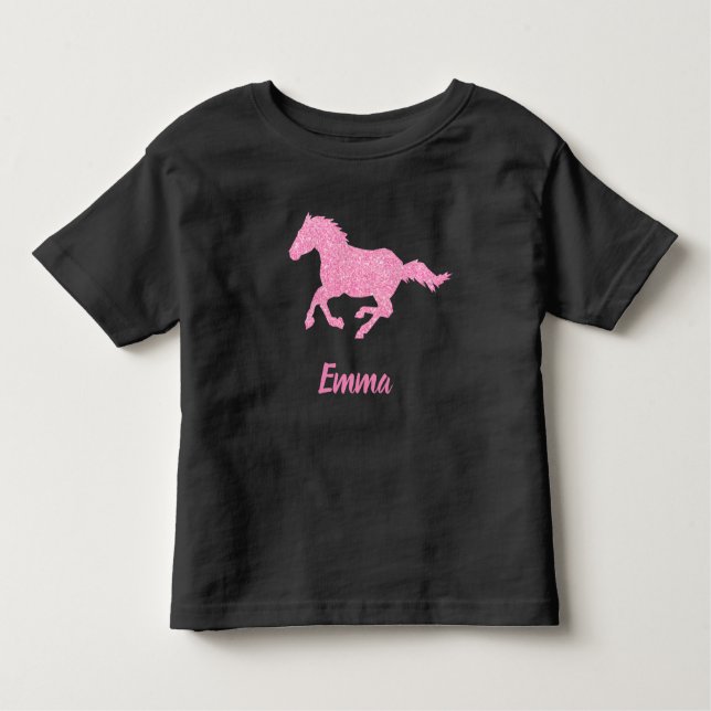 Rosa Glitter Horse Little Girl First Namn Animal T Shirt (Framsida)