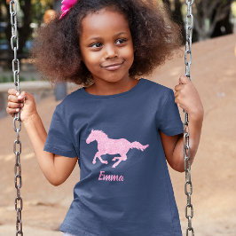 Rosa Glitter Horse Little Girl First Namn Animal T Shirt