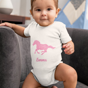 Rosa Glitter Horse Little Girl First Namn Animal T Shirt