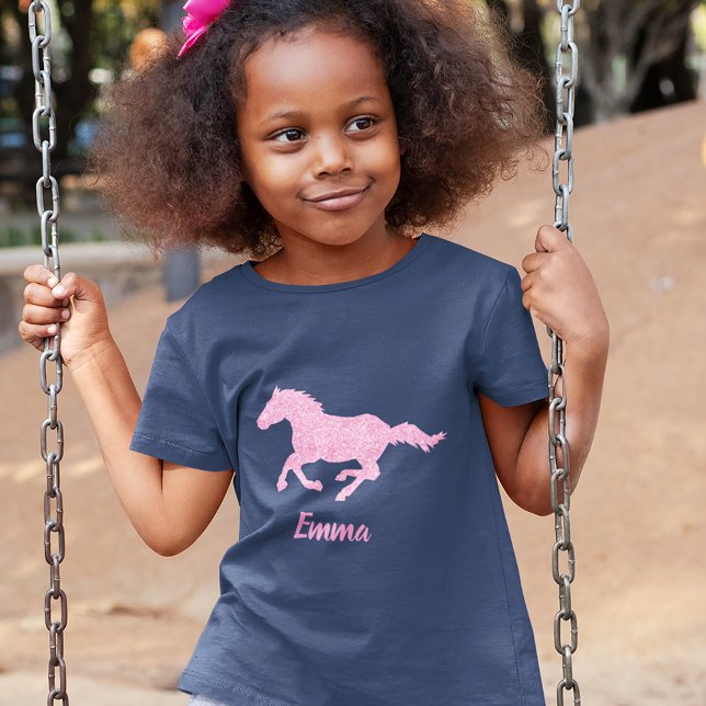 Rosa Glitter Horse Little Girl First Namn Animal T Shirt (Skapare uppladdad)