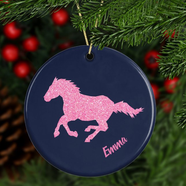 Rosa Glitter Horse Little Girl Julgransprydnad Keramik (Skapare uppladdad)